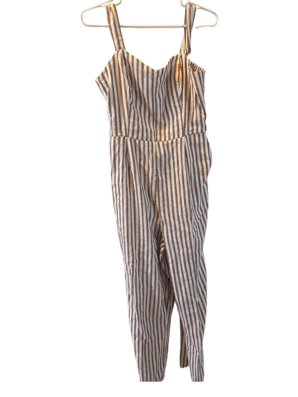 Old Navy Beige and White Striped Sleeveless Jumpsuit